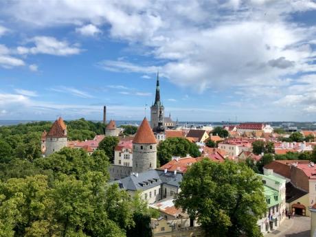View of the skyline of Old Town Tallinn in Estonia