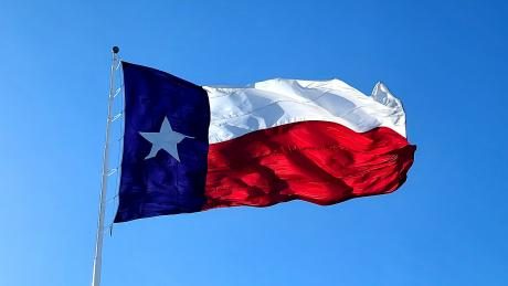 The Texas flag on a clear, windy day. At Waco, TX, USA.